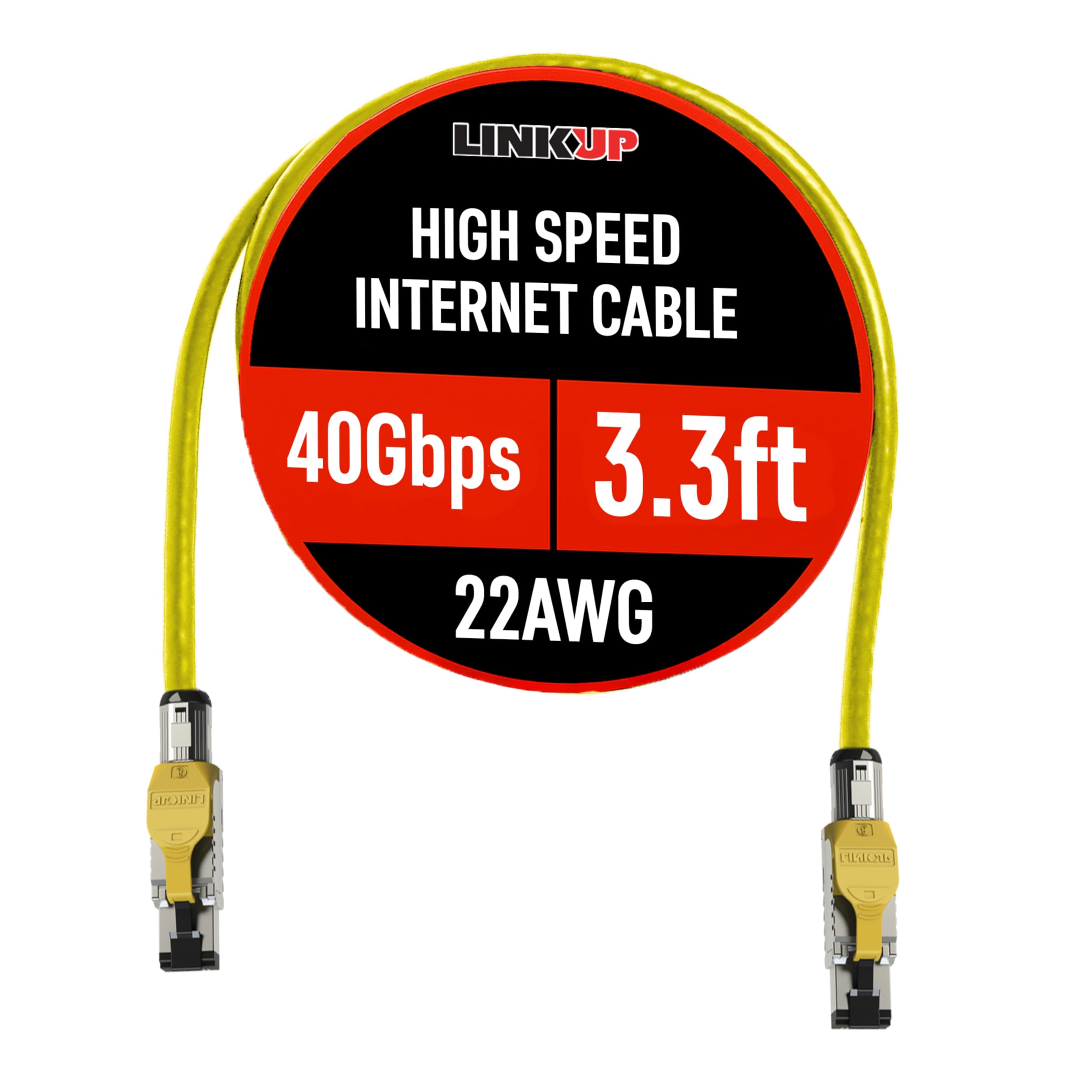 LINKUP - Cat8 Ethernet Patch Cable S/FTP 22AWG Screened Solid Cable | 2000Mhz (2Ghz) up to 40Gbps | Future 5th-Gen Ethernet LAN Network 40G Structure Wires - |Yellow| 1 M (3.3ft)