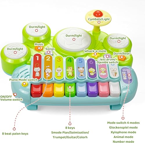 Miniatura 6 de Marstone Juguetes para niños y niñas de 1 año Juguetes musicales para bebés de 1 a 3 años, juego de batería de piano para bebés de 6 a 12 años, 12 a