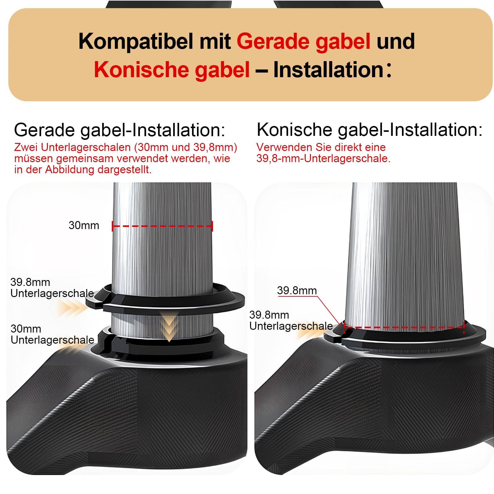 Fahrrad Steuersatz 34mm-44mm-41,8-52mm-44-55mm-44-56mm, Gabel Lager 1 1/8 Steuersatz Lenkkopflager, Semi integriert 1 1/8 Kugellager für MTB/Rennrad/BMX