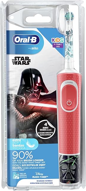 Oral-B Kids Szczoteczka Elektryczna dla Dzieci, z Motywem z Filmu Gwiezdne Wojny, od 3 Lat, Czerwona