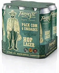 Pack 6 Latas de Cerveja Artesanal Hop Lager Puro Malte 473ml Faroeste Beer