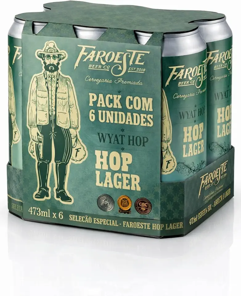 Pack 6 Latas de Cerveja Artesanal Hop Lager Puro Malte 473ml Faroeste Beer