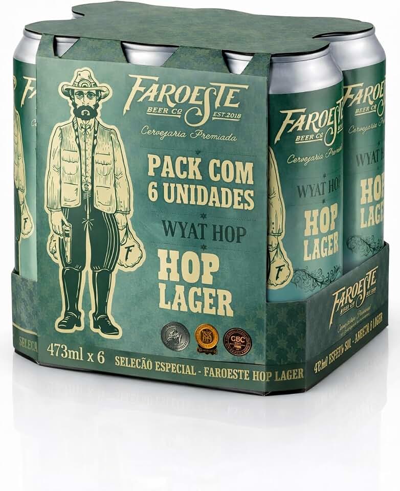 Pack 6 Latas de Cerveja Artesanal Hop Lager Puro Malte 473ml Faroeste Beer
