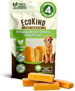 EcoKind Himalayan Gold Yak Cheese Dog Chew for Small Dogs, Healthy Treats, Odorless, Long Lasting Dog Bones for Dogs, Rawhide Free, Made in The Himalayans, Small (Pack of 4)