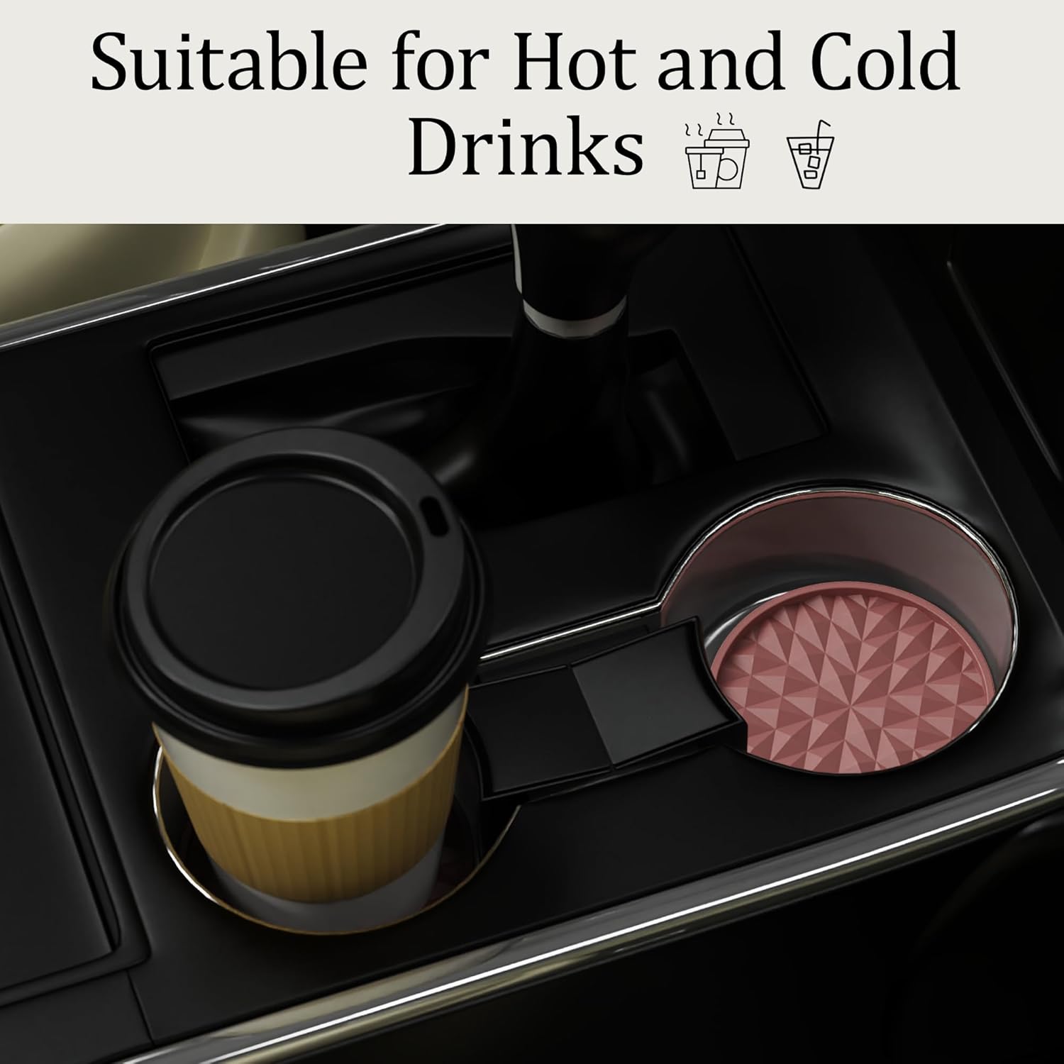 Car Coasters Silicone [4 Pack] 2.75in Mats Non-Slip, Embedded Car Interior Accessories, Car Cup Holders Insert Coasters Decor，Red - Image 3