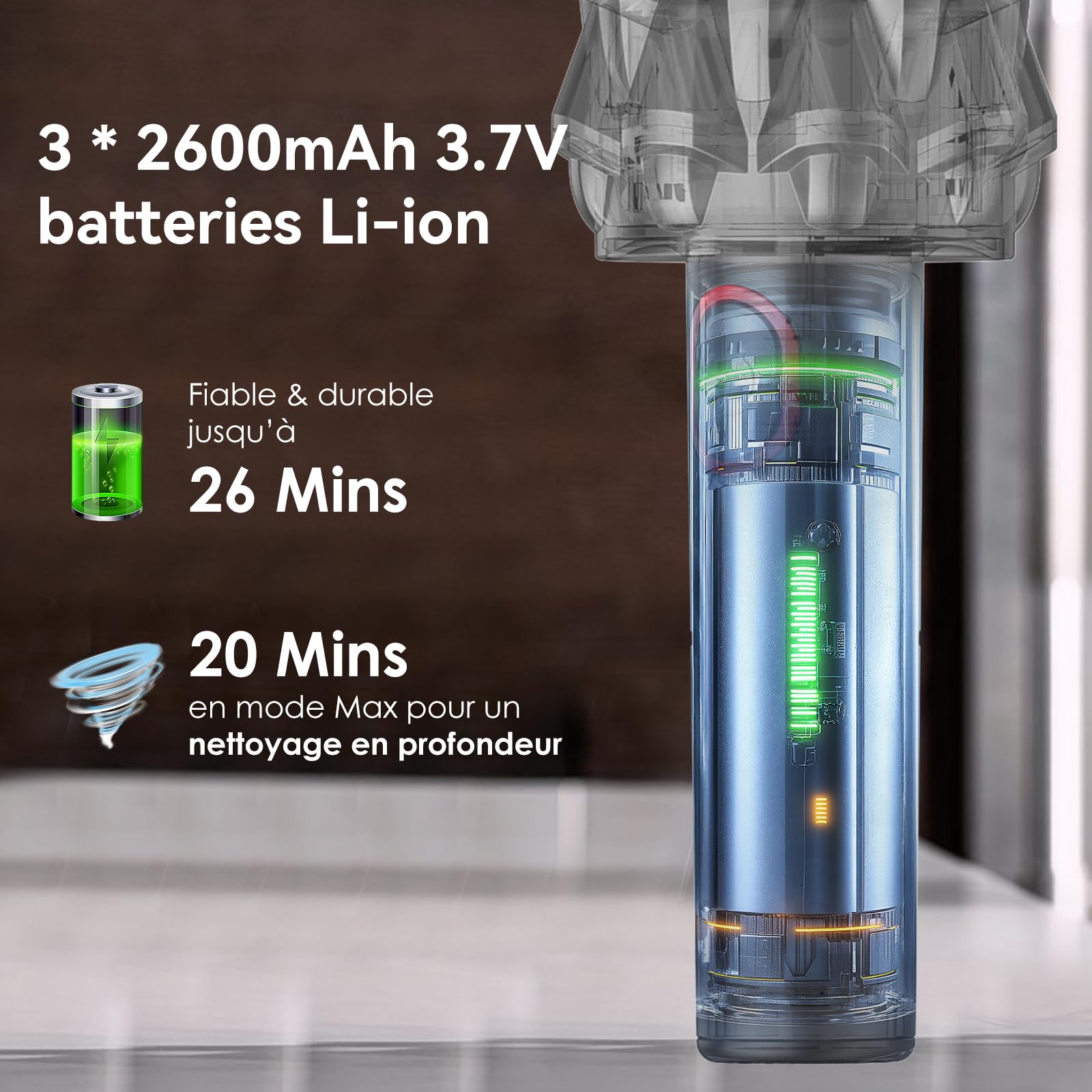Akitas Aspirateur à Main sans Fil Puissant H2 – Ultra-léger 0,5 kg, Jusqu’à 26 Min d’Autonomie, Filtre HEPA & Acier, Accessoire 2-en-1 pour Voiture, Canapé et Maison