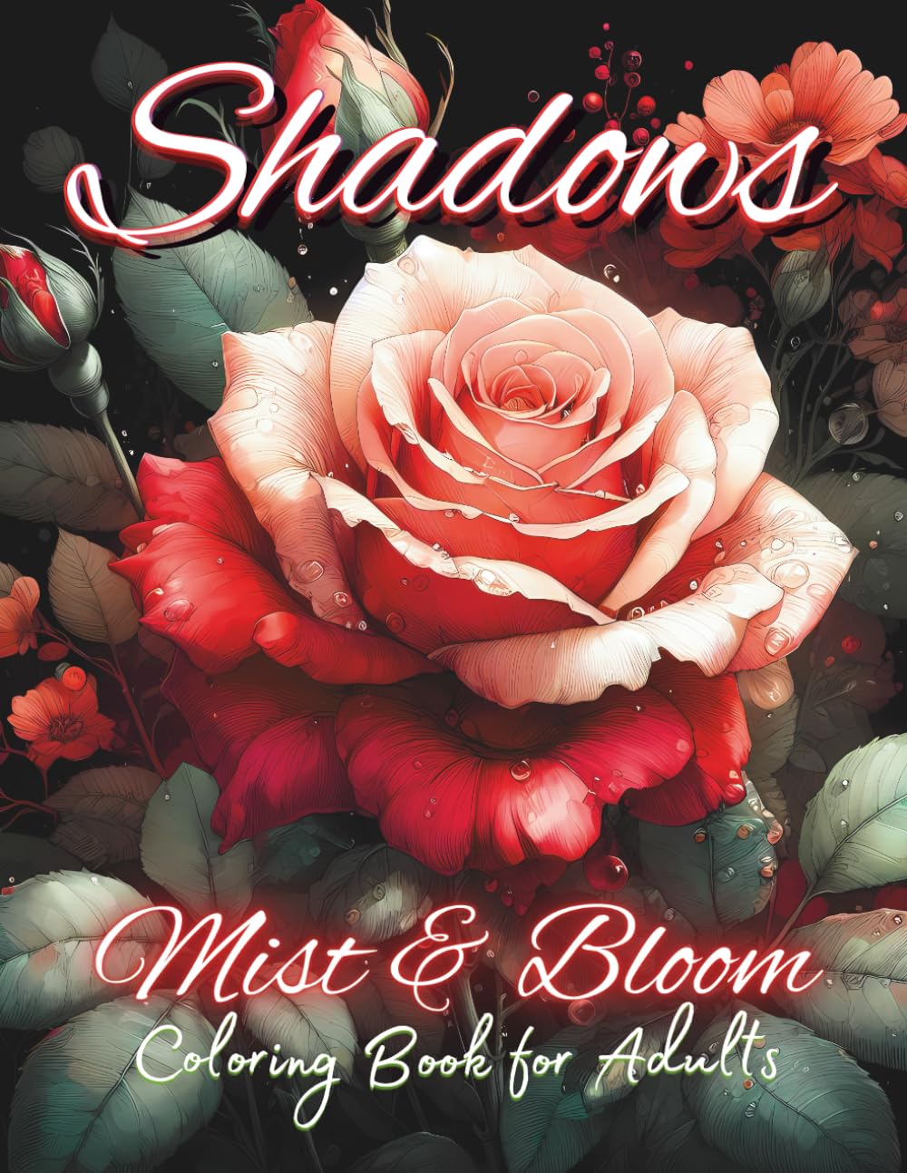 Shadows Mist & Bloom Coloring Book for Adults: Florals with Dew & Rain on Black Background for Stress Relief