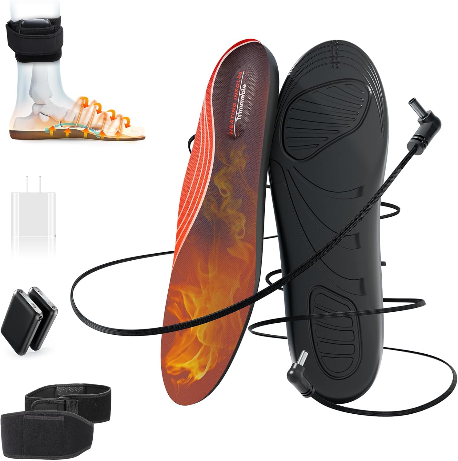 RTDEP Heated Insoles, Heated Insoles for Women Men with 6000mAh Battery, 4 Temperature Rechargeable Foot Warmers, Full-Foot Heating, Electric Heating Insole for Outdoor Hunting Fishing Camping