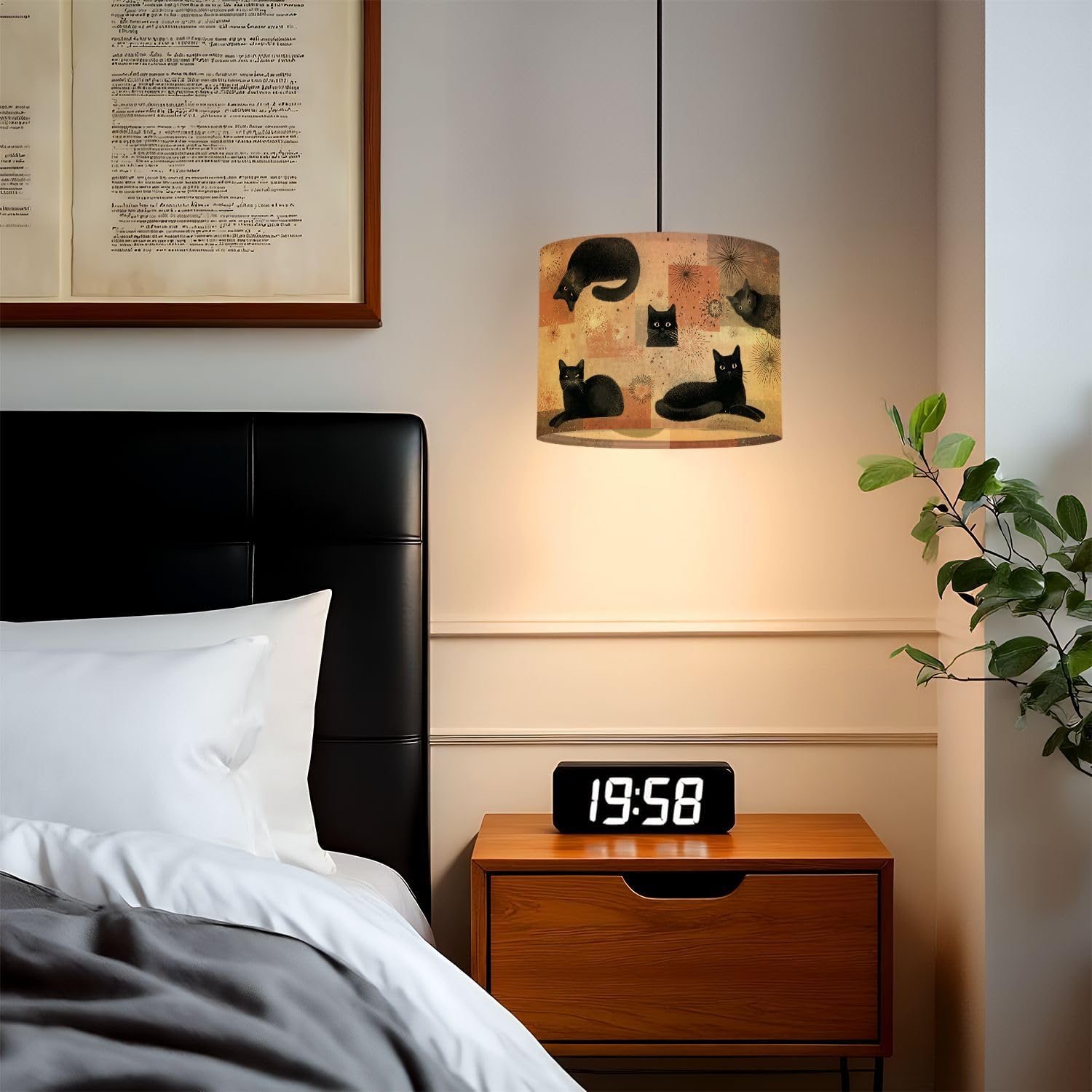 Drum Lamp Shades Retro Pop Art Black Cat Print Mid Century Modern Vibes Lampshade for Floor Lamps Table Lamp Pendant Light Linen 11"x11"x9" Replacement Large Lampshades