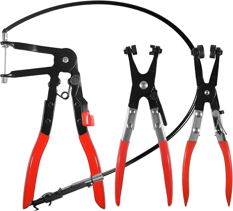 3 Pcs Hose Clamp Pliers Set, Hose Clamp Removal Tool | for Automotive Radiator, with Long Reach Wire Spring Hose Clamp Pliers, Angled Spring Clamp Plier, Flat Band Plier