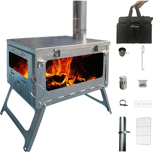 DANCHEL OUTDOOR TSG Hot Tent Stove, TA1 Titanium Wood Stove for Backpacking, Lightweight Folding Portable Camping Stove with Roll-Up Chimney Pipe (Small/Large Size)
