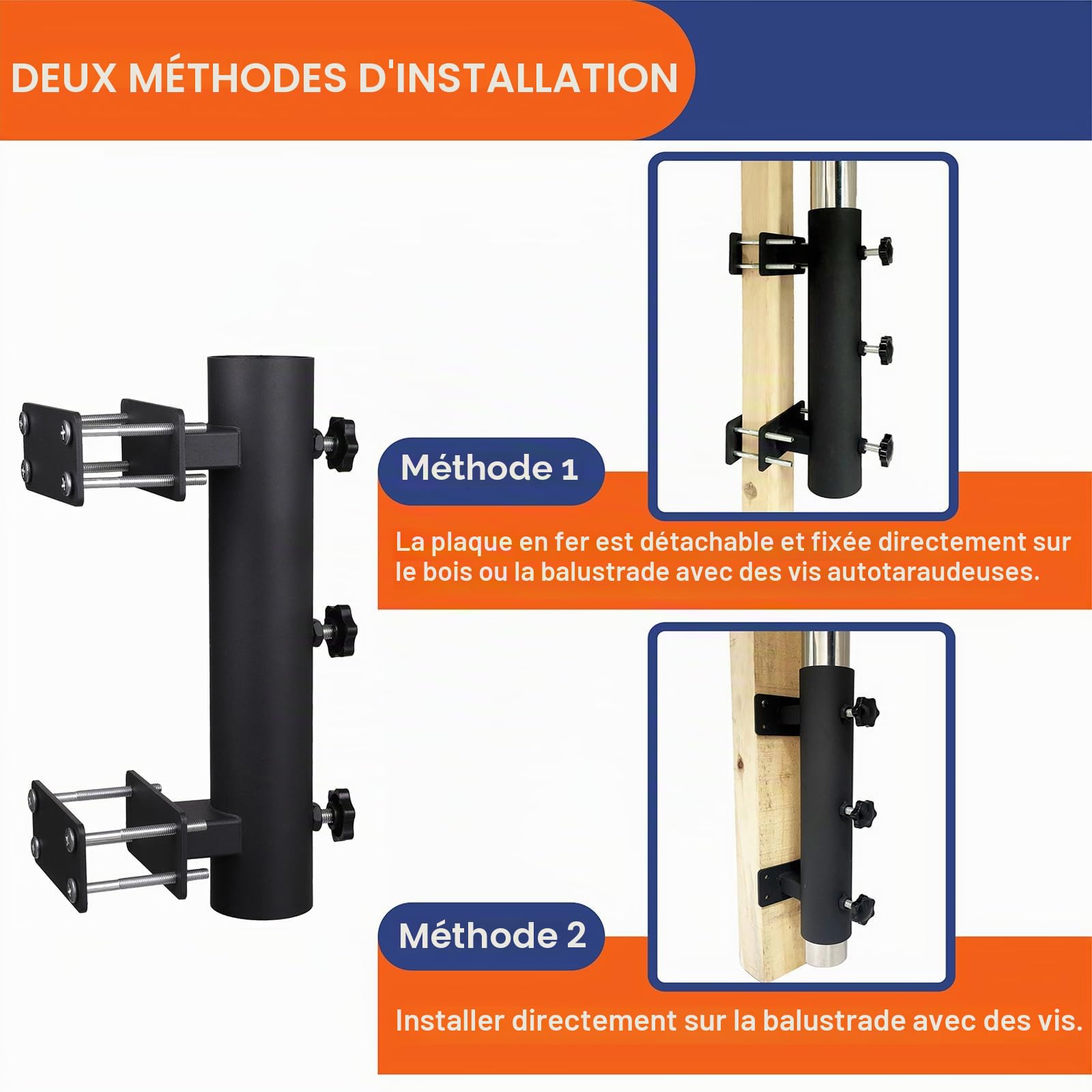 Support de parasol robuste Support de parasol de terrasse Support de parasol Bench Buddy Support de parasol Clip de fixation Pince à parasol pour terrasse, balustrades, plage, cour, balcon