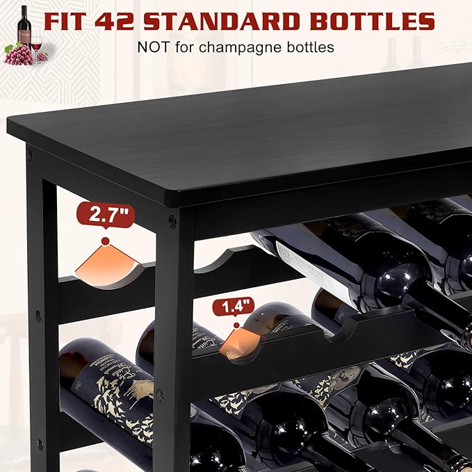 Estante para Vinos de Bambú, 7 Niveles para 42 Botellas, Negro miniatura 6