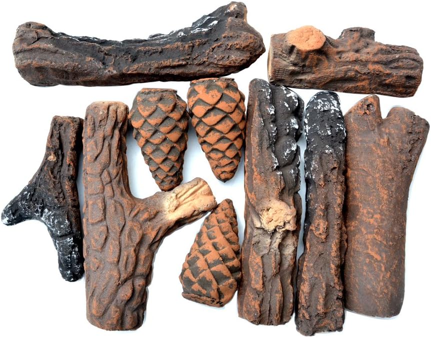 Stanbroil Fireplace 10 Piece Set of Ceramic Wood Logs for All Types of Ventless, Gel, Ethanol, Electric,Gas Inserts, Propane, Indoor or Outdoor Fireplaces & Fire Pits - Small Size