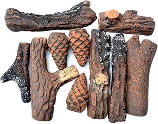 Stanbroil Fireplace 10 Piece Set of Ceramic Wood Logs for All Types of Ventless, Gel, Ethanol, Electric,Gas Inserts, Propane, Indoor or Outdoor Fireplaces & Fire Pits - Small Size
