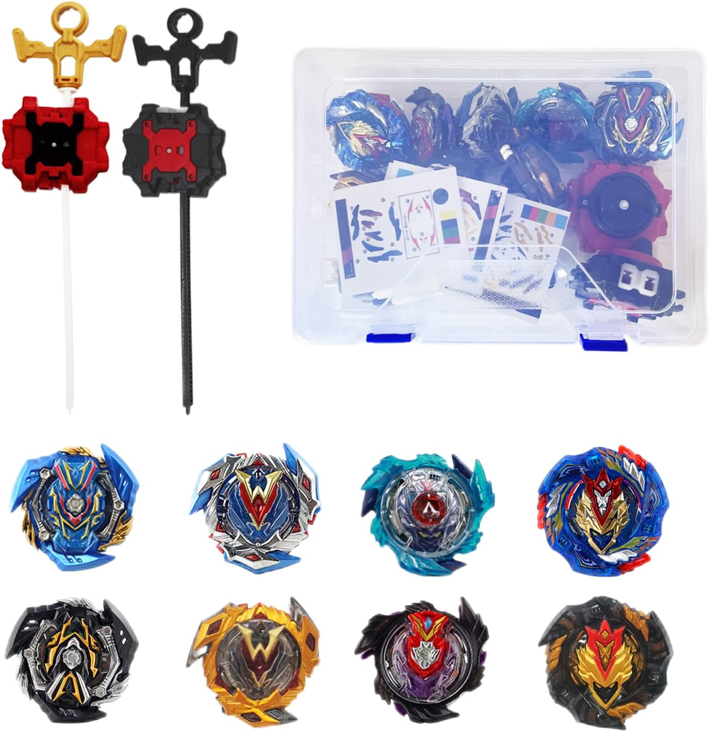 Gytobytle Valkyrie 8in1 Bey Peonzas with Casilla Metal Fusion Burst Turbo Blade Conjunto de Peonza Juguetes, 2 Launcher 2 Asas (Estándar)