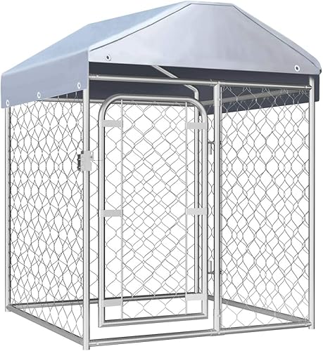 Vista 18 de Valla de acero galvanizado para perros al aire libre con techo, jaula para perros grande, corral para perros al aire libre, valla para patio trasero