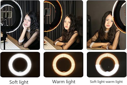 Miniatura 6 de Espejo de anillo de luz de 240 LED para maquillaje con soporte para fotografía de la boda, luz de belleza, vídeo de noche, GINSON 18 pulgadas