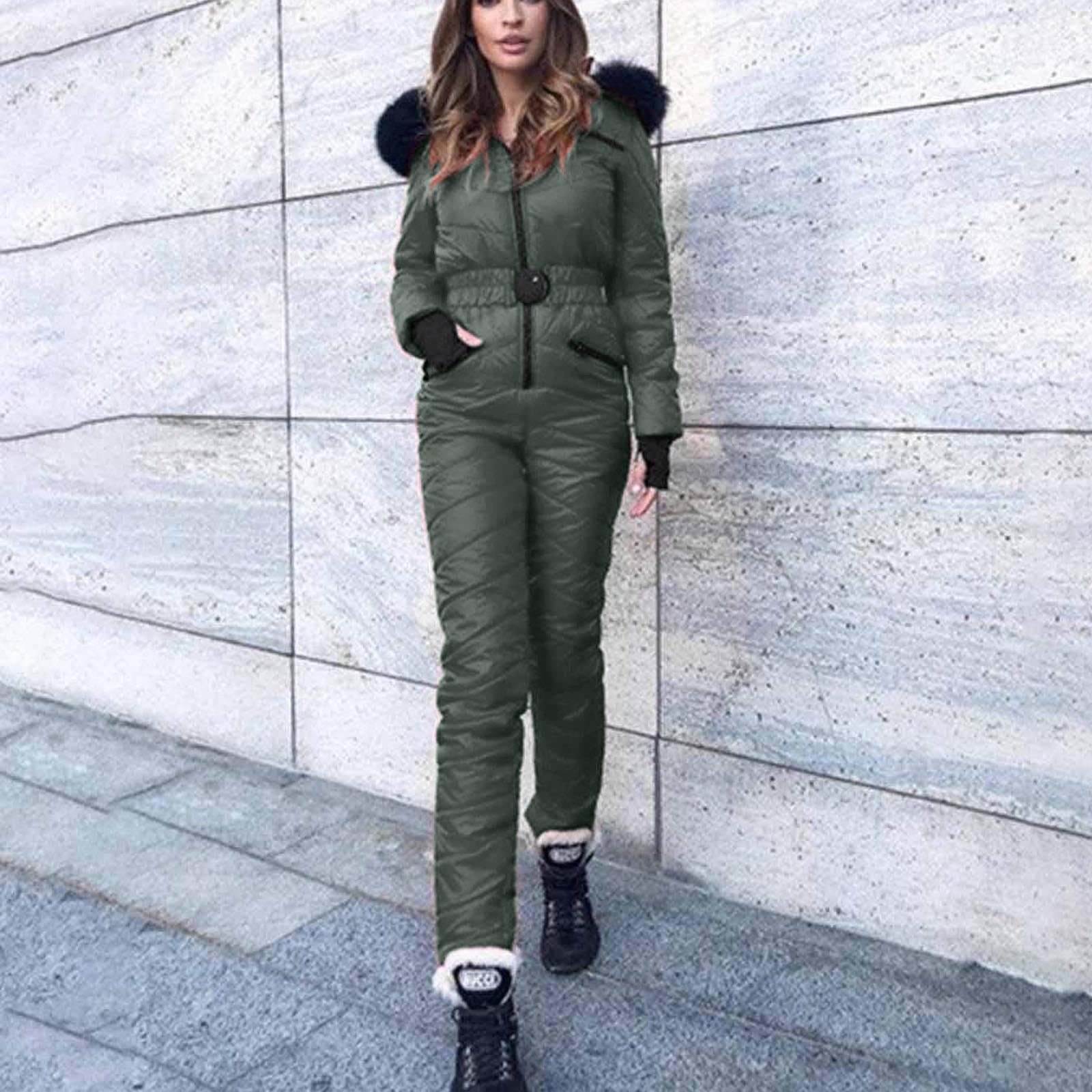 AACH Skianzug Damen Wasserdicht Schneeanzug Warm Winter Ski Overall mit Pelzkragen Schneeanzug Winddicht Outdoor Skianzüge Sport Thermo Skibekleidung Snowboarden Skioverall mit Taschen