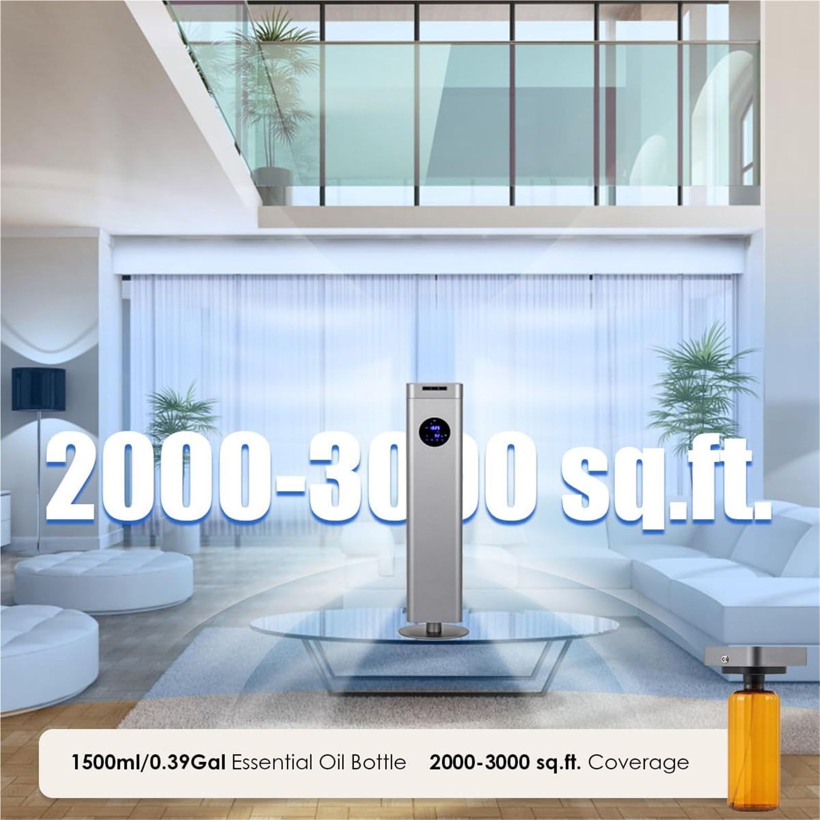 Machine à air parfumée Bluetooth, diffuseur d'huiles essentielles par atomisation Intelligente de 1 500 ML, diffuseur de Parfum d'aromathérapie avec télécommande, Couverture de 4 000 Pieds carrés