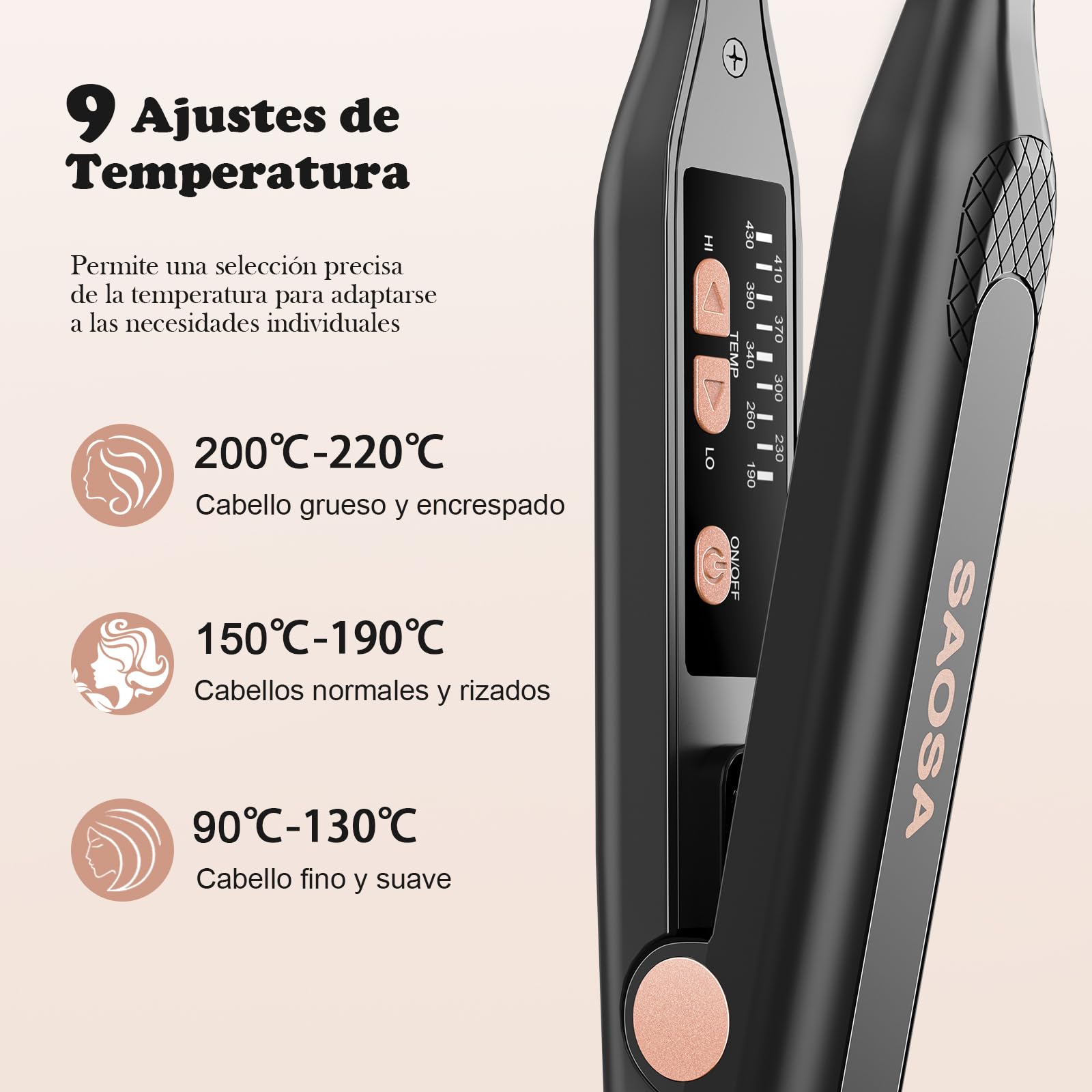 Mini Plancha de Pelo, SAOSA Plancha y Rizador de Pelo 2 en 1Plancha de Pelo Pequeña Para Pelo Corto Para Rizar y Alisar, Placa Calefactora de Cerámica, Doble Voltaje, 90-220°C, Oro rosa (s)
