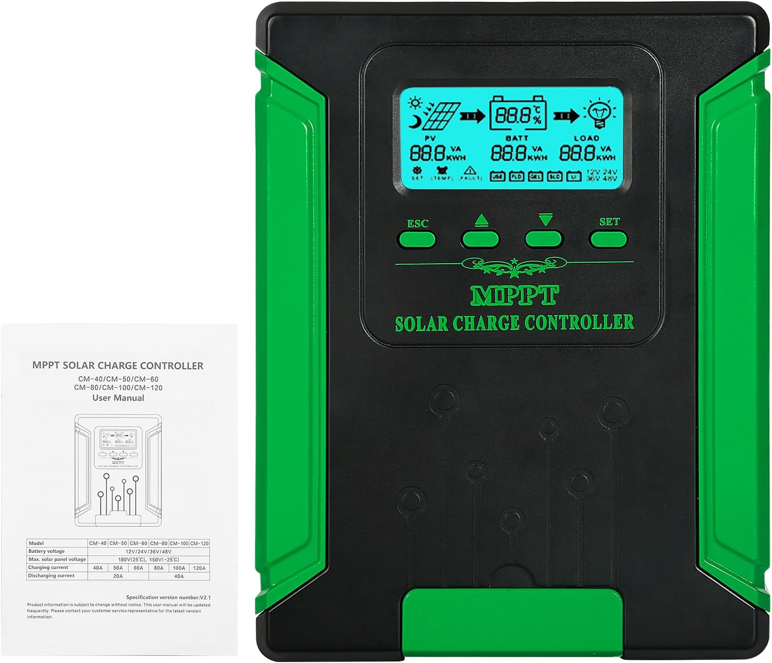 Ailao MPPT Solar Charge Regulator, Solar Charge Controller 40A/60A 12V 24V 36V 48V Car 180VDC Input Regulator Solar Panel Photovoltaic (Color : 60A)