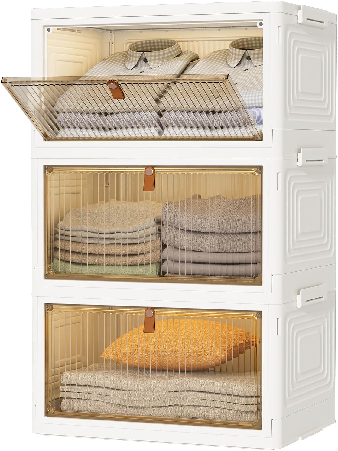 Closet Organizers and Storage 93Qt 3 Pack Closet Organizer Boxes for Clothes Stackable Storage Bins Foldable Storage Box for Clothes/Office Supplies/Snacks(31Qt X 3)