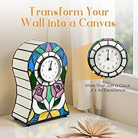 Vista 5 de Lámpara de mesa estilo Tiffany con forma de campana con patrón de rosas, lámpara de reloj creativa, luz de vitral, decoración, dormitorio, mesita