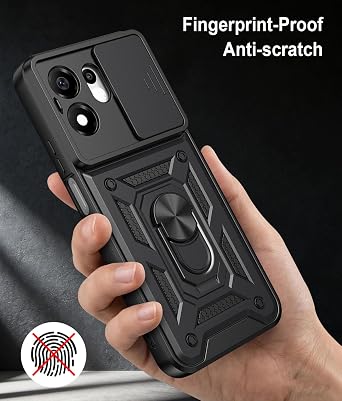 Phone Case for Honor X7e Plus/Honor 600 Smart 5G with Slide Lens Cover, 360 Rotating Kickstand, Magnetic Car Mount Compatible, Shockproof Protective Cover with Screen Protector,Black