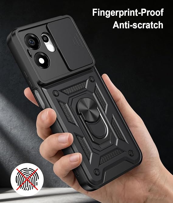 Phone Case for Honor X7e Plus/Honor 600 Smart 5G with Slide Lens Cover, 360 Rotating Kickstand, Magnetic Car Mount Compatible, Shockproof Protective Cover with Screen Protector,Black