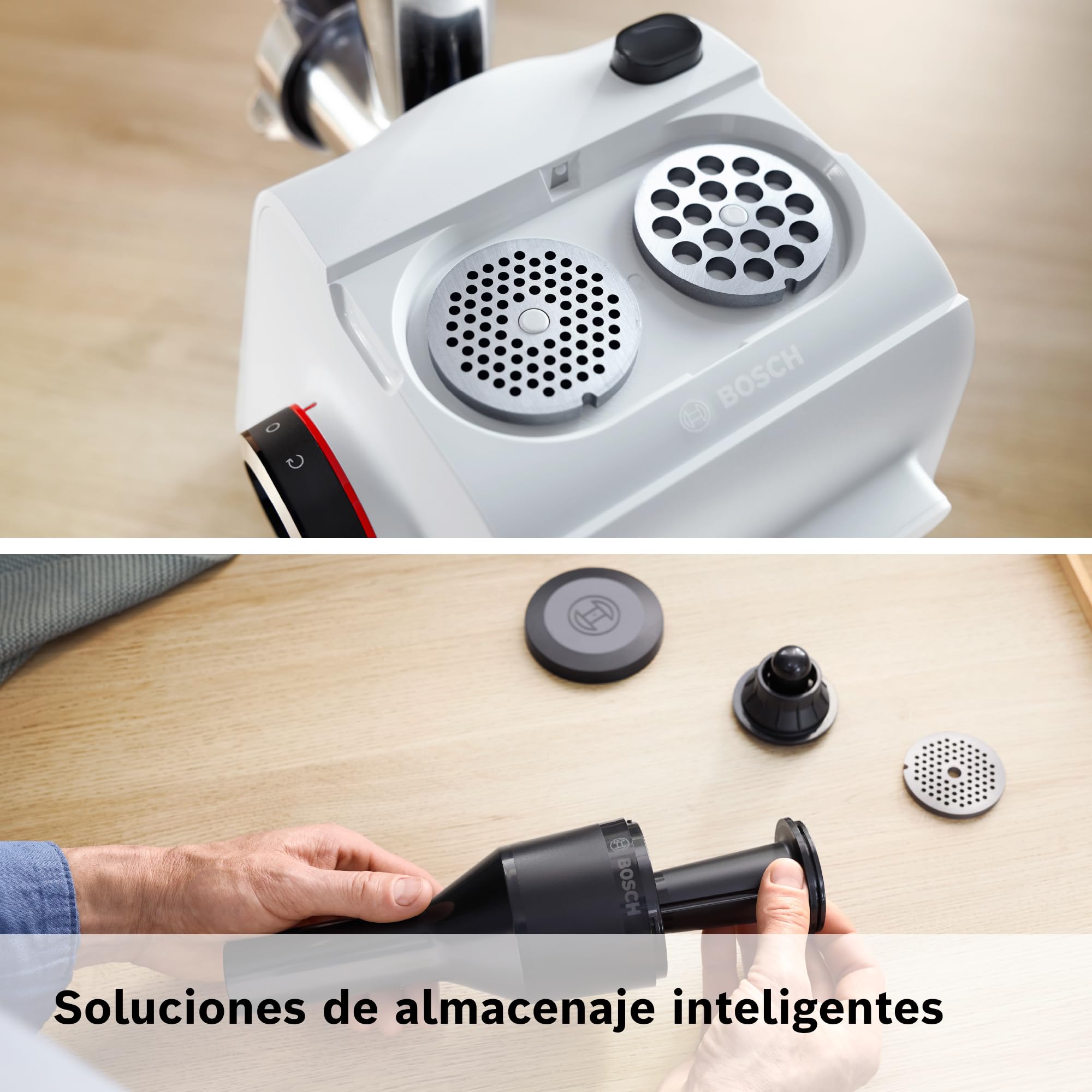 Bosch - Picador de carne, MultiPower, Serie 4, 1900 W, Molinillo, Accesorio para salchichas, Blanco, MFWS420W