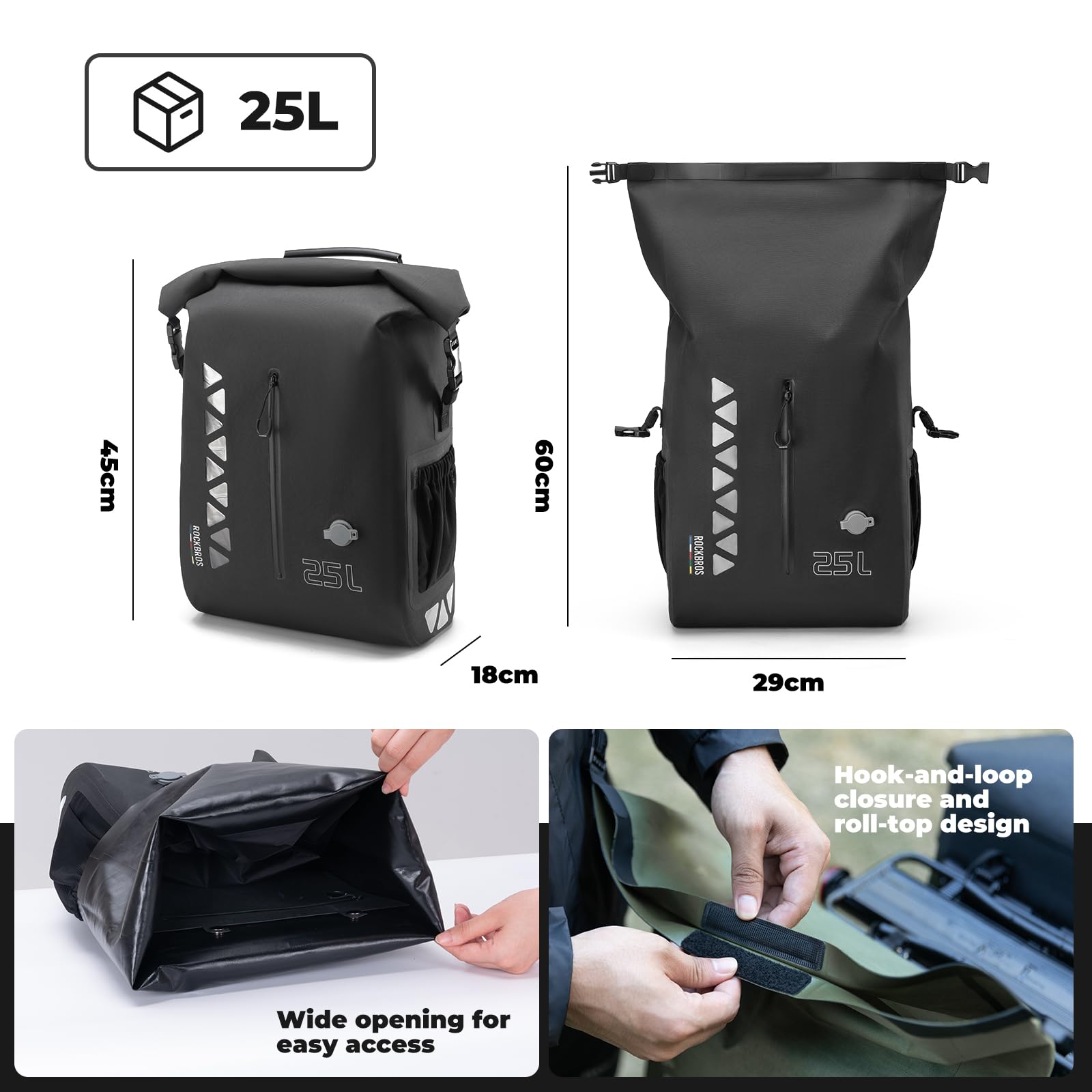 ROCKBROS Road to Sky Borsa Portapacchi Bici 25L Impermeabile | Aggancio Rapido e Stabile, per MTB, Bici da Strada e Trekking, Ideale per Bikepacking e Uso Quotidiano, Verde