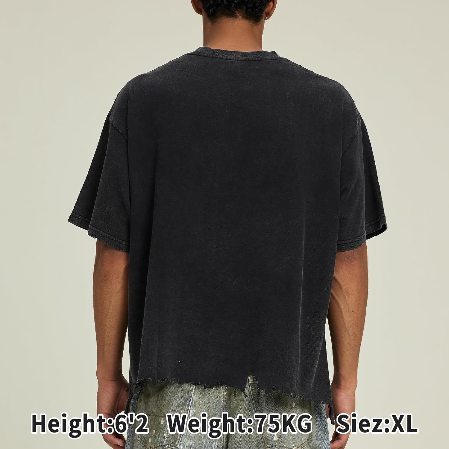Men’s Boxy Cropped Oversized T Shirt Heavyweight Cotton Vintage Distressed Streetwear Tee - Image 5