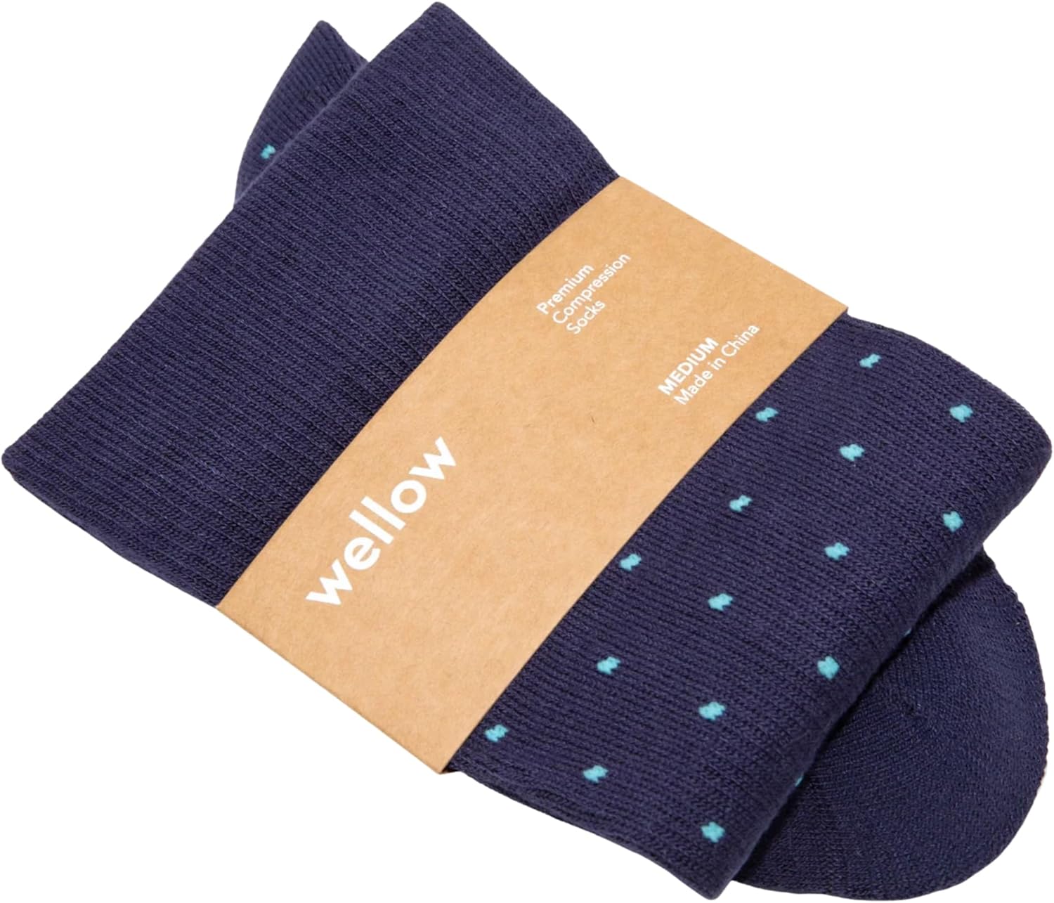 Wellow Wide Calf Compression Socks, Knee High Support, Unisex, 18-25 mmHg, Made with Viscose from Bamboo, Dots Pattern