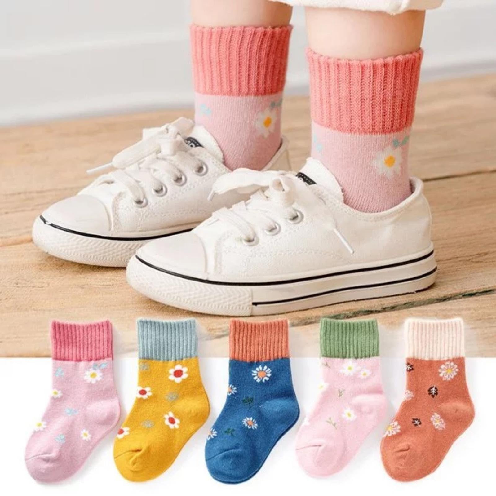 Unisex Baby Socks 5 Pairs Toddler Kids Boy Girl Non Slip Crew Socks Infant Cartoon Floor Socks Soft (Pink, 1-3 Years)