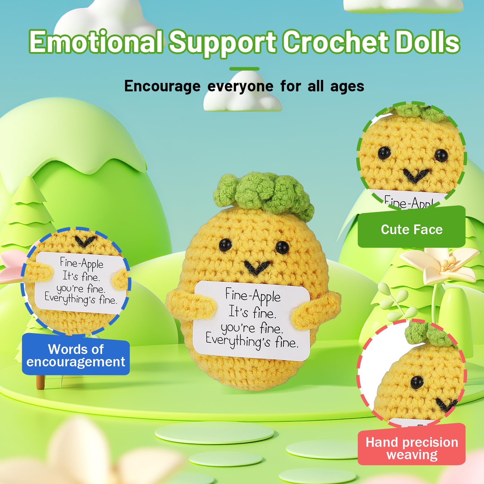 10 Pcs Handmade Positive Crochet Dolls Set, Encouragement Support Fruit & Vegetable Figures with Uplifting Cards - Image 2