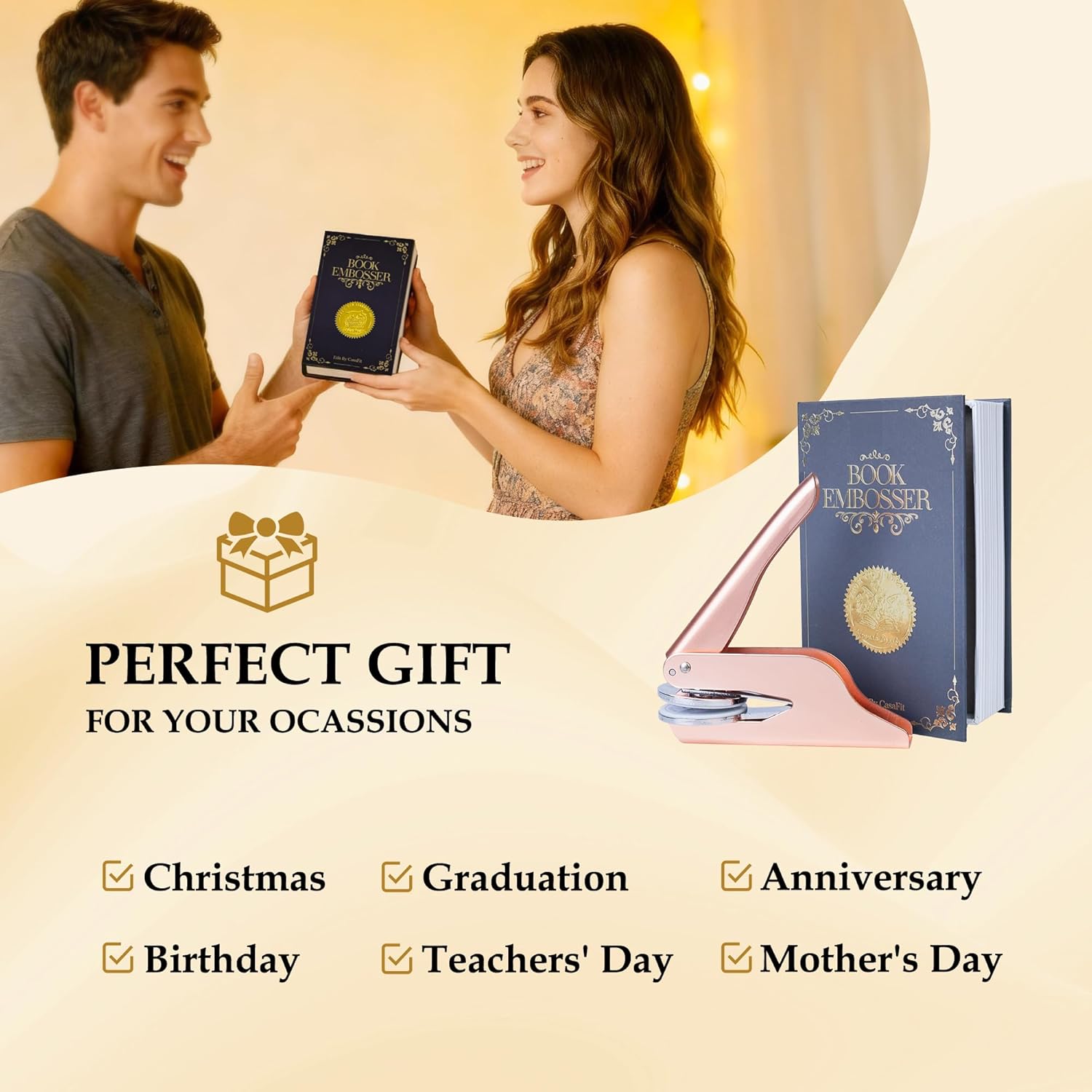 Book Embosser Personalized, Custom Stamp - Library Stamp Personalized Gift Set for Book Lovers | Women | Teachers | Wedding | Friends - Image 9