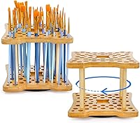 Cedilis 2-Pack Bamboo Rotating Paint Brush Holder - 59 Holes Organizer for Watercolor Brushes, Pens, Pencils - No Assembly, 360° Spin