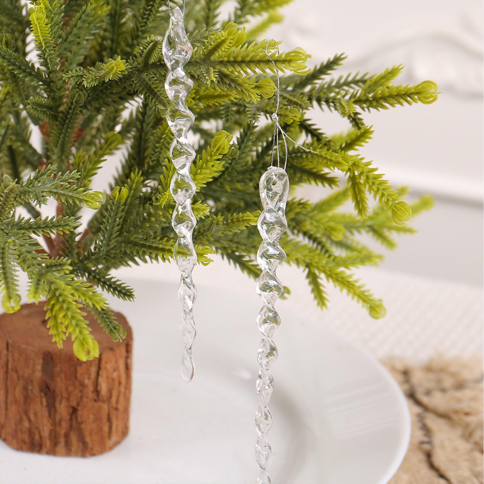 24 decorazioni per albero di Natale a forma di ghiacciolo trasparente, 20 cm, in plastica, da appendere, per inverno, matrimoni, vacanze, Capodanno