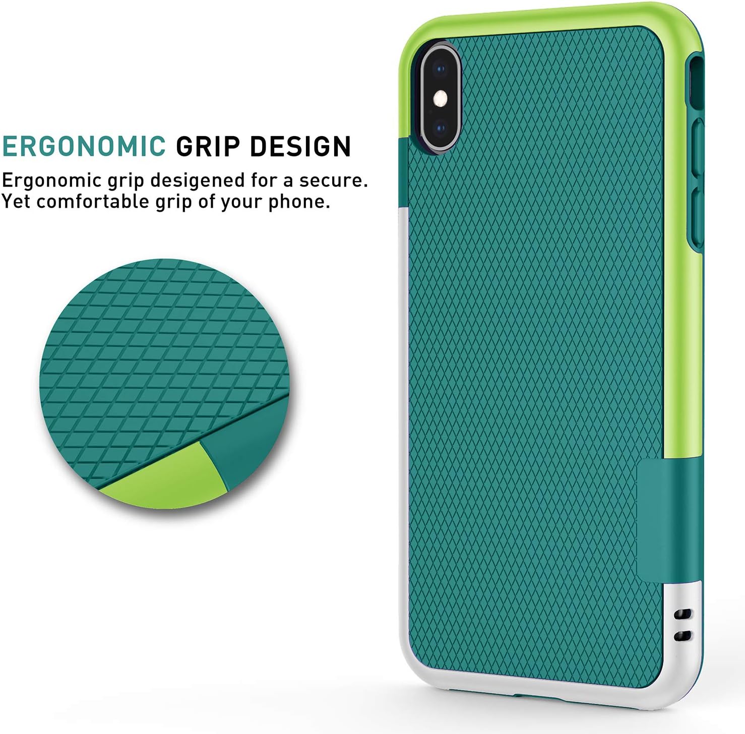 TILL for iPhone Xs Max Case, (TM) Ultra Slim 3 Color Hybrid Impact Anti-Slip Shockproof Soft TPU Hard PC Bumper Extra Front Raised Lip Case Cover for Apple iPhone Xs Max [Green]