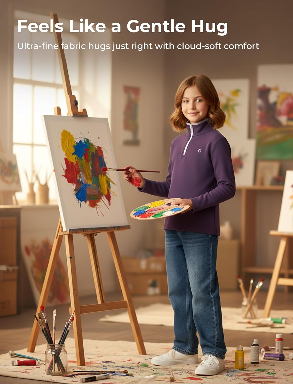 PATPAT Kids Heat-Retaining Sweatshirt, Cloud-Soft Smart-Thermal Quarter-Zip Sweater, Mock Neck Pullover with Thumb-hole Cuffs - Image 4