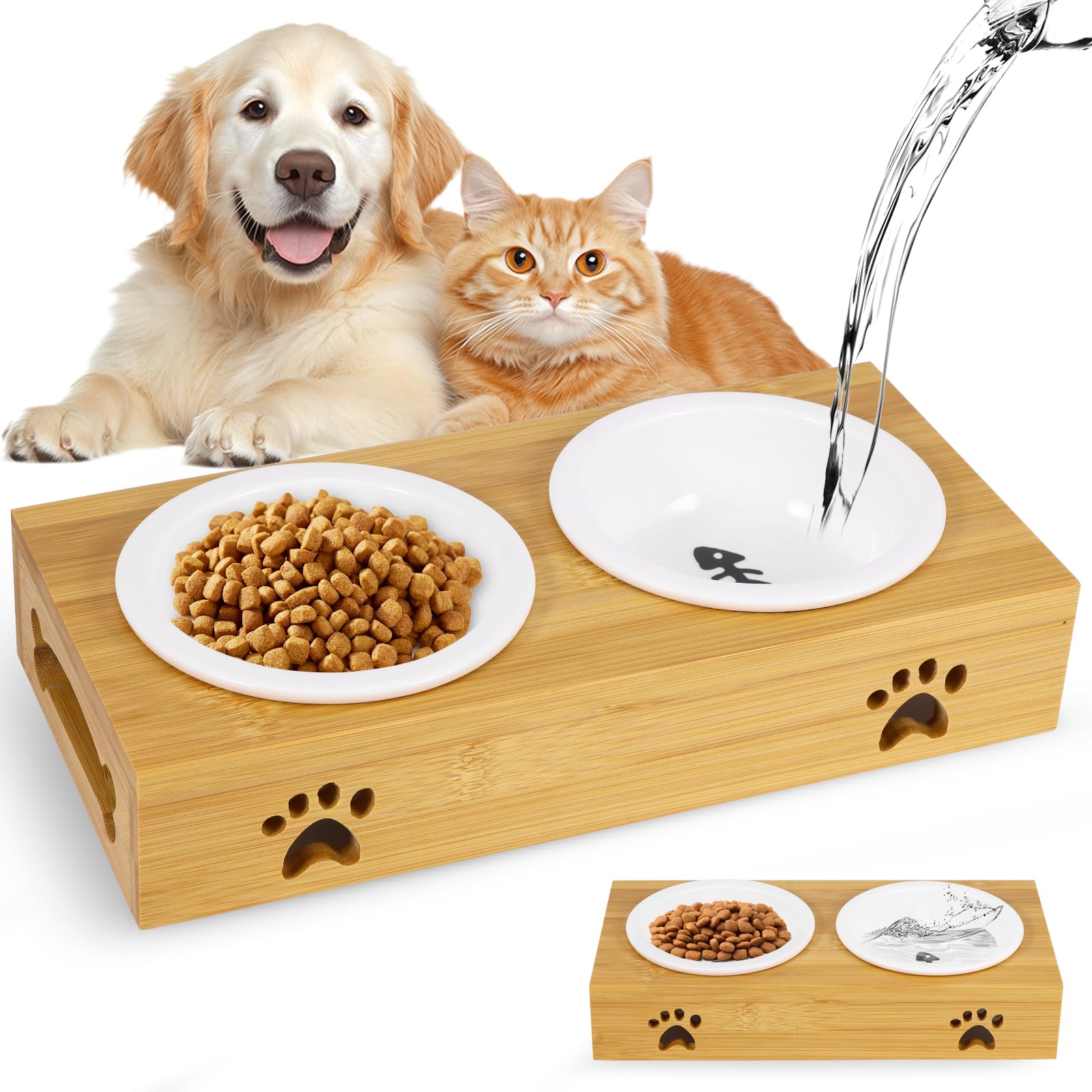 Double station d'alimentation pour soulager le cou des chiens et chats au moment du repas
