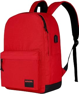 SUPACOOL Casual Laptop Backpack for Men and Women, Backpack for College, USB Charging Port, Lightweight Pack Back(Red)