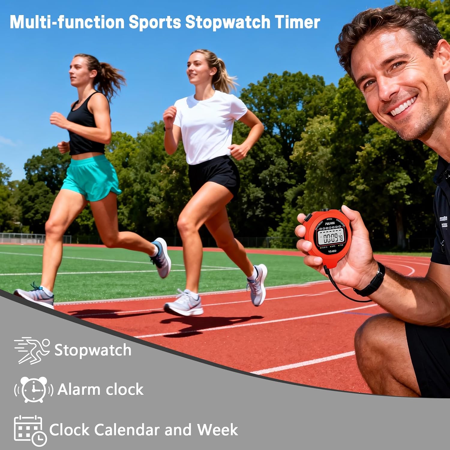Sports Stopwatch Timer Single Lap Split Digital Stop Watch for Sports Kids Coaches Swimming Running, Red
