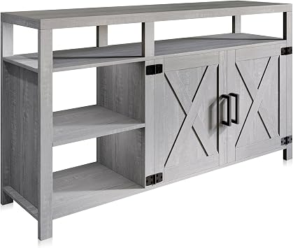 BELLEZE 58" TV Stand for TVs Up to 65", Modern Entertainment Center & TV Cabinet with Storage Shelves and Cabinet, Wood Storage Cabinet Media Console Table for Living Room Bedroom, Stone Grey