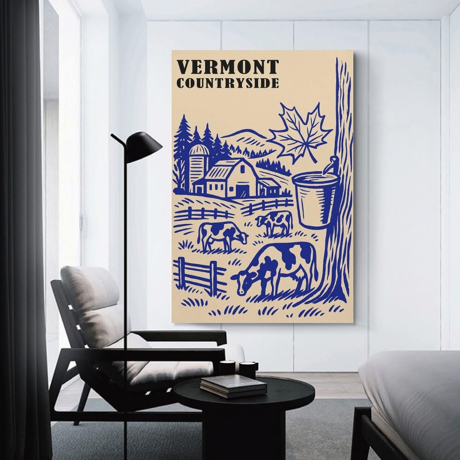 Junmoney Vermont Countryside Farm Scene Home Decor Wall Art 24x36inch(60x90cm), for Restful Interiors, Bedrooms Or Small Rooms, A Warm Accent for Relaxed Interiors