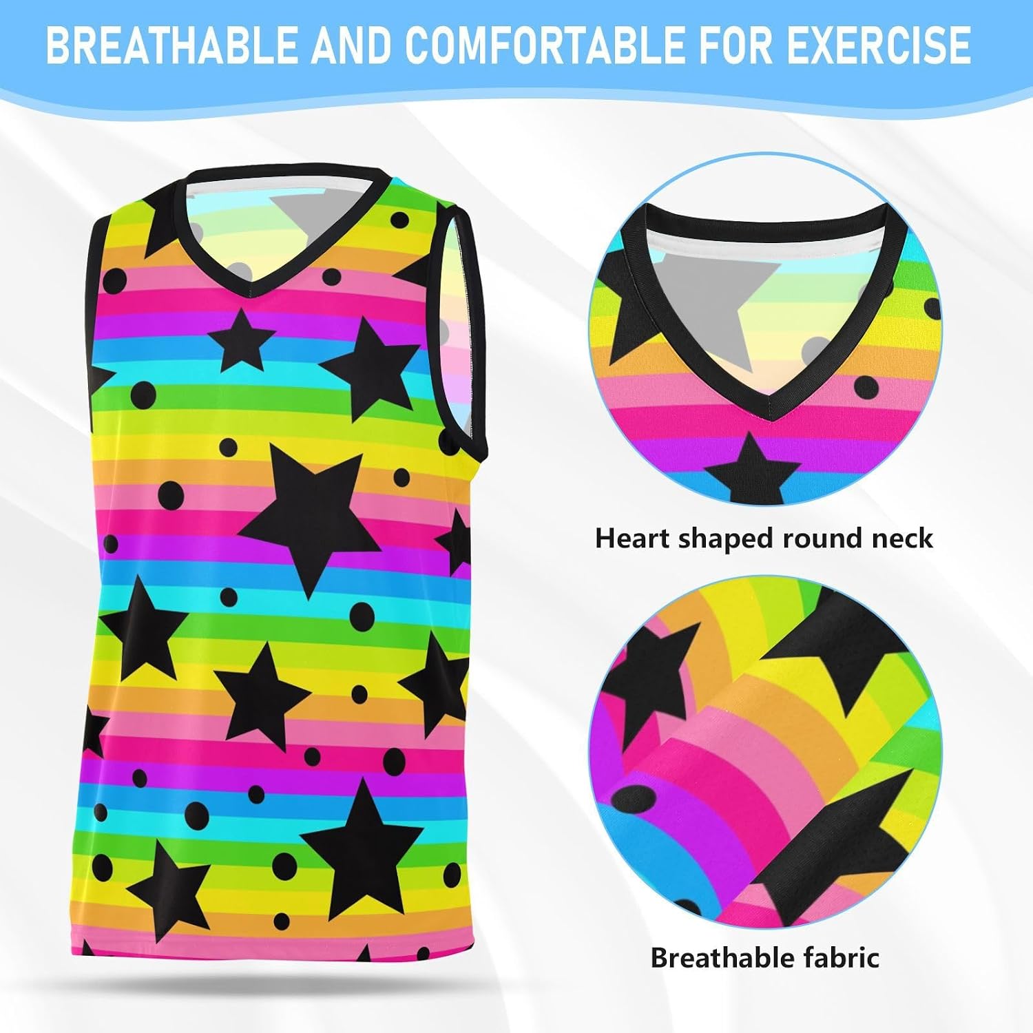 Horizontal Strips Colorful Stars Black Basketball Jersey Frame Premium Baseball Jersey for Men Women Youth Team