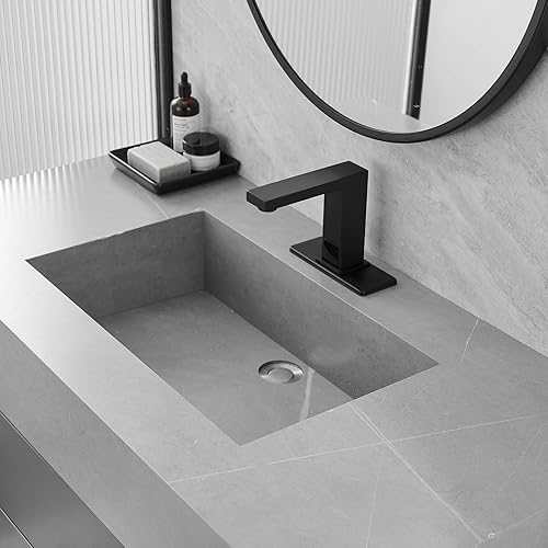 Miniatura 6 de Grifo de baño sin contacto negro mate, sensor automático, comercial, moderno, facuet, grifo de tocador de un solo orificio con placa de cubierta,