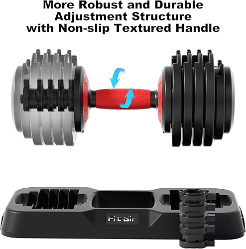 Vista 6 de Juego de mancuernas ajustables de 25/55LB, mancuernas de 10 en 1 con mango de textura antideslizante, equipo de entrenamiento de fuerza para hombres