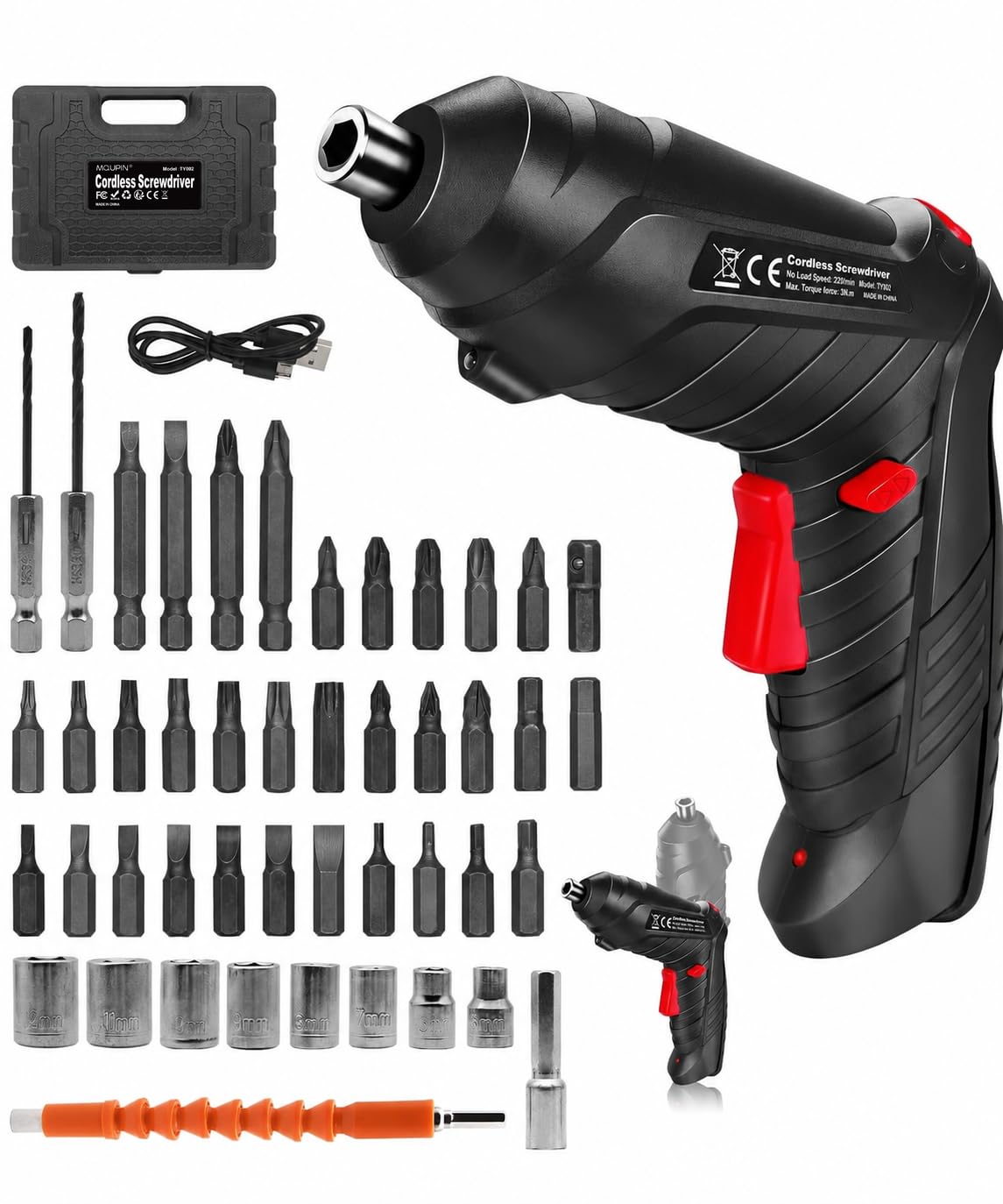 Electric Drill Screwdriver, 49 in 1 Portable Cordless Screwdriver Set Rotated 90 Degrees Electric Screwdrivers Cordless Handle with Led Worklight and Charger for Home Office DIY Tools